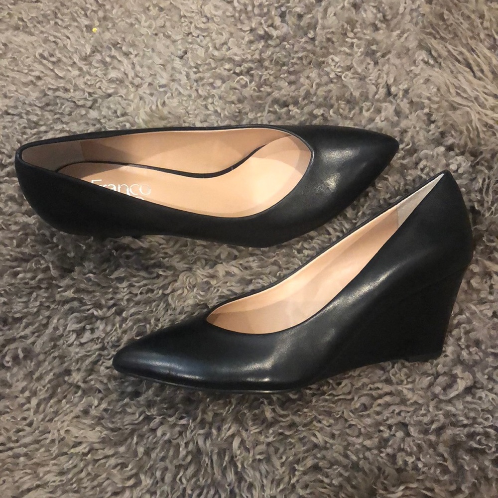Franco Sarto Black Leather Wedges
